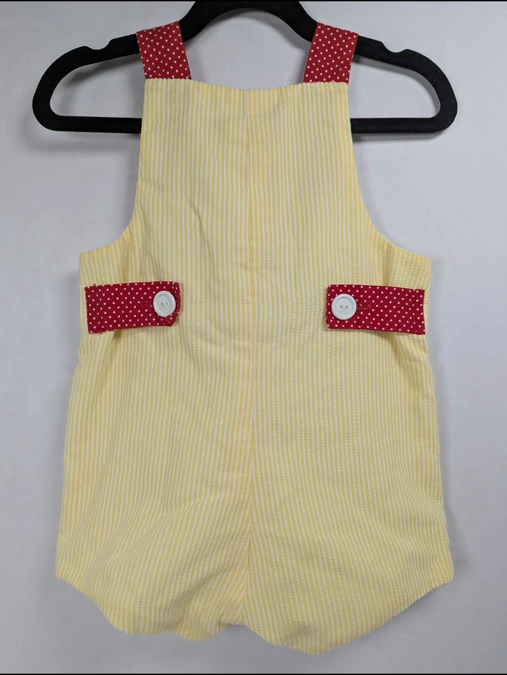 VTG 1980s Fischel Johnston Cowboy Appliqué Yellow Seersucker Overalls Romper 2T